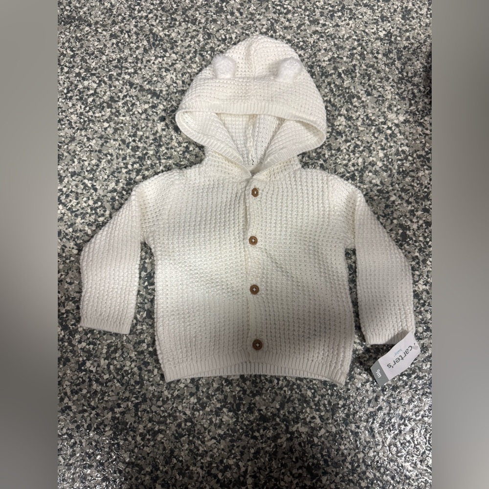 Carter's Cream Hooded Knit Cardigan with Wooden Buttons